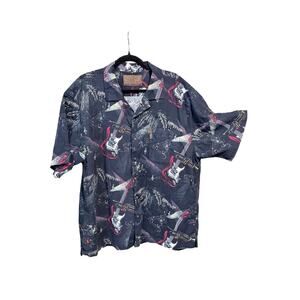 clearwater black camp shirt tropical guitars music button front short sleeve XL